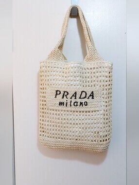 Beige Woven Bag With Top Handles